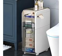 Organizer stretto per lavabo da bagno, in plastica, con cassetti trasparenti e rotelle, per bagno, armadio a pavimento verticale, armadietto per carta igienica