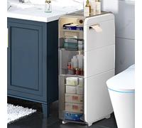 Organizer stretto per lavabo da bagno, in plastica, con cassetti trasparenti e rotelle, per bagno, armadio a pavimento verticale, armadietto per carta igienica