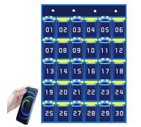 Organizer tascabile per classifiche scolastiche: spazio numerato con ganci, organizer per armadio | Organizzazione creativa scolastica per telefoni cellulari, calcola, Blu, 30 grids, Vedi descrizione