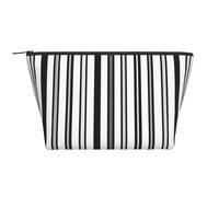 Organizer trapezoidale a righe bianche e nere per cosmetici, trousse per il trucco, trousse grande, organizer per ufficio e viaggi.