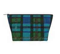 Organizer trapezoidale per cosmetici con motivo tartan scozzese blu e verde, trousse per il trucco, trousse grande, organizer per ufficio e viaggi.
