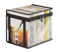 Organizer trasparente pieghevole per libri, con chiusura a cerniera completa e maniglie laterali, per dormitorio iblioteca, soluzione di archiviazione, colore nero, set da 3 pezzi (nero