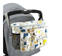 Organizer universale per passeggino con portabicchieri isolato e cinghie regolabili, per manubrio del passeggino, si adatta alla maggior parte dei passeggini (bianco, stampa animali)