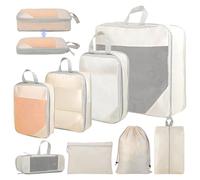 Organizer Valigia - 8 Pezzi Set di Cubi Compressione per Bagaglio - Organizzatore Valigia Leggero - Sistema Viaggio con Scomparti Multipli, Ideale per Weekend Romantico e Viaggi di Lavoro (Beige)
