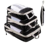 Organizer Valigia Salvaspazio - Organizer per Viaggio con Accessori Utili, Impermeabile, Borse per Biancheria Intima, Calzature, Vestiti e Tessuti, Nero, 3 Pezzi