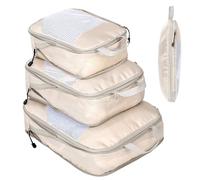 Organizer Valigia Salvaspazio Organizer Viaggio Organizer Valigia Compressione Viaggio Accessori Utili Impermeabile Viaggio Borse per Biancheria Intima Calzature Vestiti Tessuto, Beige 3 Pezzi