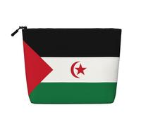 Organizer versatile per articoli da toeletta con bandiera del Sahara occidentale: borsa per trucchi in canapa finta, borsa da viaggio per accessori per il trucco, nera, taglia unica