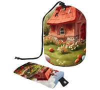 Organizza senza sforzo il tuo trucco con la nostra grande borsa per il trucco da donna, casa rossa con croce pasquale, Multicolore, 9.9x6.9in/25.2x17.6cm;6x3.5in/15.2x8.8cm