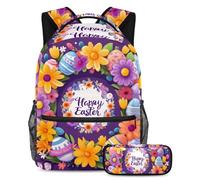 Organizzati con il nostro set di 2 zaini per bambini, include zaino e astuccio, ghirlanda viola di buona Pasqua, Multicolore, B:29.4x20x40cm P:19x7.5x3.8cm, Zaini Daypack