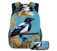 Organizzati e alla moda con questo set di zaino e astuccio, perfetto per studenti, gazza carina, Multicolore, B:29.4x20x40cm P:19x7.5x3.8cm, Zaini Daypack