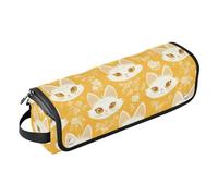 Organizzatore 2 in 1 per strumenti per capelli con facce di gatto bianco giallo con tappetino in ferro riscaldante, borsa da viaggio organizer per utensili caldi e accessori per la cura dei capelli