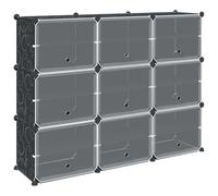 Organizzatore 9 Cubi con Ante Trasparenti in PP, 124,5x31,5x93 cm, Nero | 9 cubi divisibili in 18 scomparti, ante trasparenti, PP resistente, facile pulizia, montaggio rapido