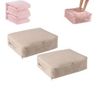 Organizzatore autocomprimente, copriletto salvaspazio, grande borsa organizer autocomprimente per coperte, vestiti e coperte (52 x 42 x 30 cm, 2 beige)