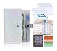 Organizzatore budget con buste per soldi - Pianificatore di denaro A6 scintillante con 12 buste con chiusura lampo, durevole pianificatore di bilancio per casa, ufficio o scuola, per il