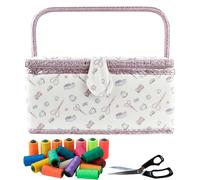 Organizzatore cesto da cucito | con vassoio estraibile grande e scomparti multipli | Organizer per kit da cucito - per fili fori e lavori di maglieria per donne adulte