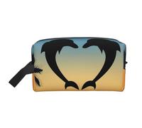 Organizzatore cosmetico di grande capacità a forma di cuore a forma di due delfini che saltano, borsa da viaggio per il trucco da donna