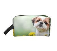 Organizzatore cosmetico di grande capacità, borsa da viaggio per il trucco da donna, a forma di cucciolo di Shih Tzu, con riccioli e piccoli cagnolini carini.