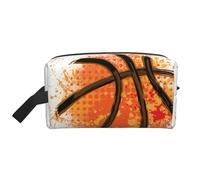 Organizzatore cosmetico di grande capacità, borsa da viaggio per il trucco da donna, con sfondo dipinto astratto arancione a forma di basket.