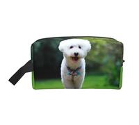 Organizzatore cosmetico di grande capacità, borsa da viaggio per il trucco da donna, motivo: Bichon Frise Bokeh Pets Dogs Park White Dogs