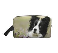 Organizzatore cosmetico di grande capacità, borsa da viaggio per il trucco da donna, motivo: Border Collie Lawn Black Border Collie Pets