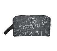 Organizzatore cosmetico di grande capacità con stampa di disegni scientifici scritti a mano, borsa da viaggio per il trucco da donna
