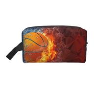 Organizzatore cosmetico di grande capacità, motivo: fiamme di basket e gocce d'acqua, borsa da viaggio per il trucco da donna