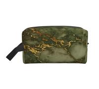 Organizzatore cosmetico di lusso in marmo verde e oro di grande capacità, borsa da viaggio per il trucco da donna