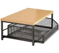 Organizzatore Da Bancone Della Cucina Con Cassetto E Cestello In Filo Metallico, Ripiano A 2 Livelli, Robusto Ripiano In Legno Duro For Macchina Da Caffè, Microonde(Black)