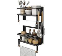 Organizzatore da cucina Mensola Frigorifero Magnetico, Scaffale Magnetico Frigo Pieghevole Portaspezie Multifunzionale adatto per Frigorifero, Muro di Cucina/Bagno (40*30*11CM Nero)