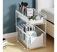 Organizzatore da Cucina, Scaffale a 2 Ripiani Estraibili per Armadietto, Organizzatore Impilabile Sottolavello con Cassetti Portaoggetti, per Cucina,37,4 * 26,5 * 44 cm (bianco)