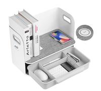 Organizzatore da scrivania con ricarica Qi senza fili, ferma libri e cassetto