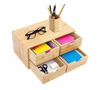 Organizzatore da scrivania in bambù con 4 cassetti, portaoggetti per cassetti in legno naturale, piccolo mobile di immagazzinaggio per forniture trucco cosmetico, scatola di immagazzinaggio da