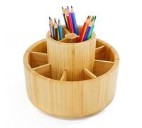 Organizzatore da scrivania rotante a 360 gradi in bambù per forniture artistiche, matite colorate, pennelli, per classe, studio d'arte e ufficio