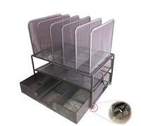 Organizzatore da tavolo in rete metallica grigia. ROBUSTO con piedini Antiscivolo e Antigraffio. Design ELEGANTE. Cassetto per forniture per ufficio. 1 vassoio orizzontale e 5 sezioni verticali