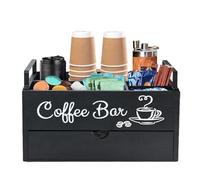 Organizzatore della stazione del caffè del bancone | Organizzatore di accessori per bar da caffè in legno-supporto per condimenti per caffè da banco, contenitore per capsule di caffè, organizzatore