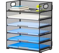 Organizzatore di carta a 6 livelli, organizer per lettere, in metallo, con manico, organizer per lettere, formato A4, colore nero