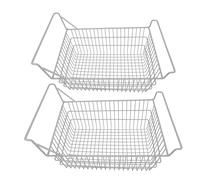 Organizzatore di cestini del congelatore Organizzatore 2 bidoni del filo in acciaio con manici basse per il petto frigorifero per frigorifero gemella cucina bianca (50x24cm / 19.7x9.4in)