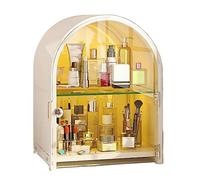 Organizzatore di cosmetici Armadietto portaoggetti for cosmetici in metallo a 2 livelli, organizza facilmente cosmetici, gioielli e cura della pelle, sembra elegante seduto sulla tua vanità, sul banco