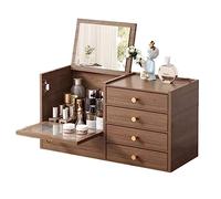 Organizzatore di cosmetici Organizer for Trucchi in Legno con 4 Cassetti e Specchio Incorporato, Robusta Scatola Portaoggetti in Legno Massello for Trucchi, Accessori, Gioielli e Altro, Organizer Comp