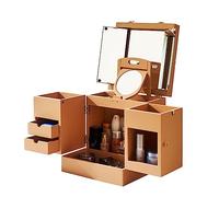 Organizzatore di cosmetici Scatola organizer for trucchi in legno massello, armadietto portatile for la cura della pelle di grande capacità con specchio, vetrina for cosmetici con cassetti, porta penn