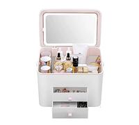 Organizzatore di cosmetici Scatola portaoggetti portatile for trucchi con specchio for trucco a LED rimovibile, custodia for cosmetici con 2 cassetti e coperchio, for comò da scrivania for camera da l