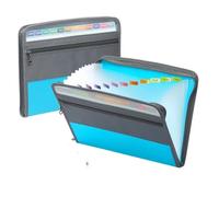 Organizzatore di file a fisarmonica con cerniera sicura Cartella espandibile 13 tasche astuccio frontale for forniture for ufficio scolastico per le pratiche burocratiche(Blue)