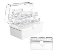 Organizzatore di medicinali impilabile - Vasche portaoggetti a 3 livelli, maniglia portatile, contenitore in plastica multifunzionale, custodia compatta e durevole | per il campeggio clinico luogo di