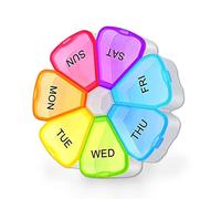 Organizzatore di portapillole rotondo di alta qualità Scomparti grandi e facili, design unico con apertura a molla per compresse, vitamine, farmaci e olio di fegato di merluzzo Senza BPA (multicolore)