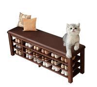 Organizzatore di stoccaggio delle scarpe da banco d'ingresso con sedile imbottito e griglia di grande capacità per il corridoio della porta anteriore Mudroom marrone 80cm