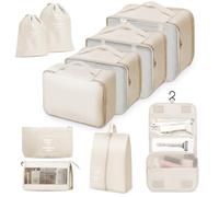 Organizzatore di Valigia 10 Pezzi Organizzatori Bagagli per Viaggi Organizzatore Valigia Packing Cubi Borsa Stoccaggio Valigia Viaggio Impermeabile Set (Beige)