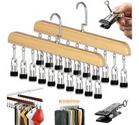 Organizzatore for Armadio Con 10 Clip - Organizzatore Appendiabiti Salvaspazio Con Rivestimento In Silicone, Grucce Girevoli A 360° for Leggings, Grucce In Legno for Pantaloni, Jeans(Natural,2PC)