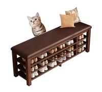 Organizzatore in legno in legno massiccio di carrello per scarpe da banco d'ingresso con sedile di cuscino e grande capacità di portata per il corridoio della porta d'ingresso marrone 80cm