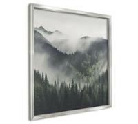 Organizzatore Parete 50x50 cm | con Cornice Argento | Montagne Verdi