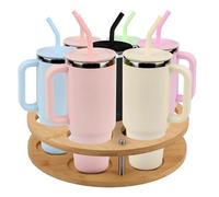 Organizzatore per Bottiglie d'Acqua, Organizer per Tazze in Legno Girevole per Stanley Cup Contenitore per Tazze per 7 Bottiglie con Design a Scanalatura Porta Tazze Stabile per Stanley